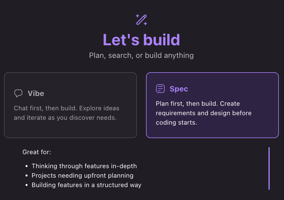 Kiro Spec Mode Picker