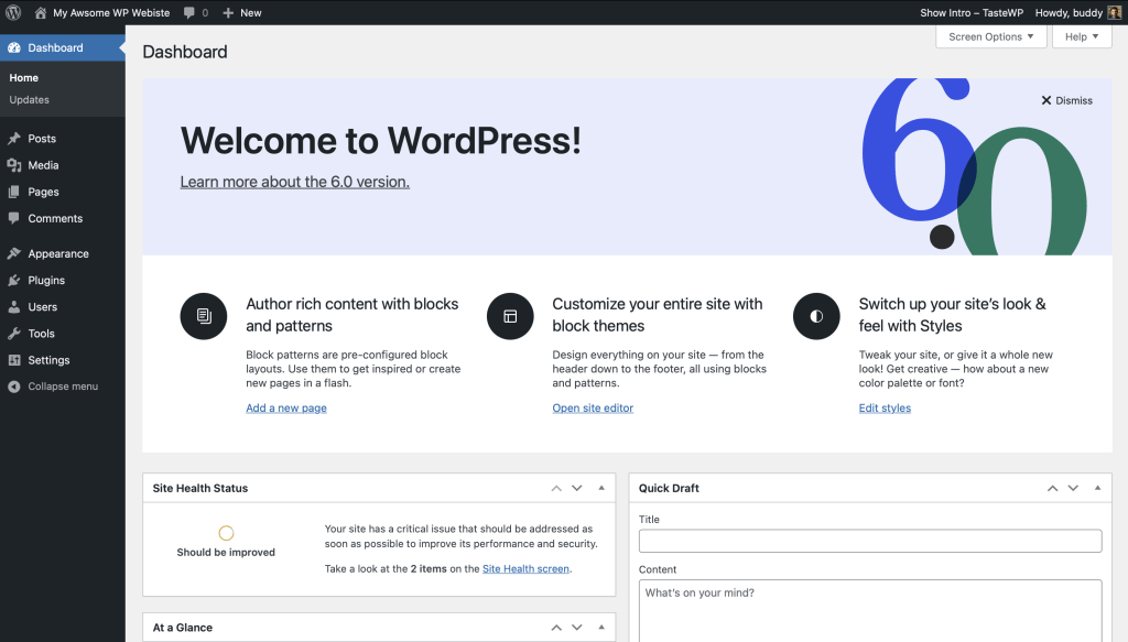 WordPress 6.0 后台