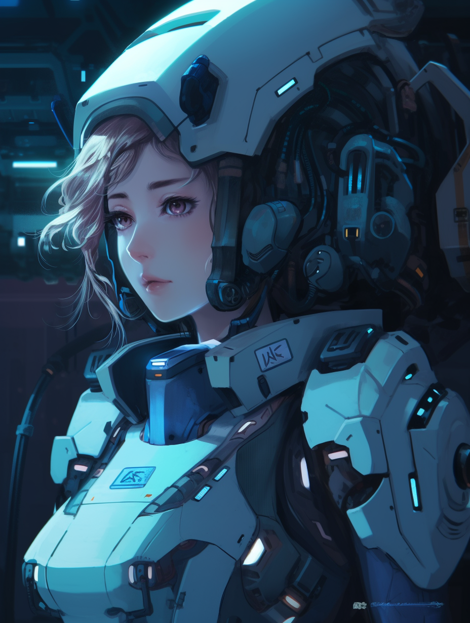 A mech girl in a space vehicle. realistic manga style. 8K --v 5  --ar 3:4