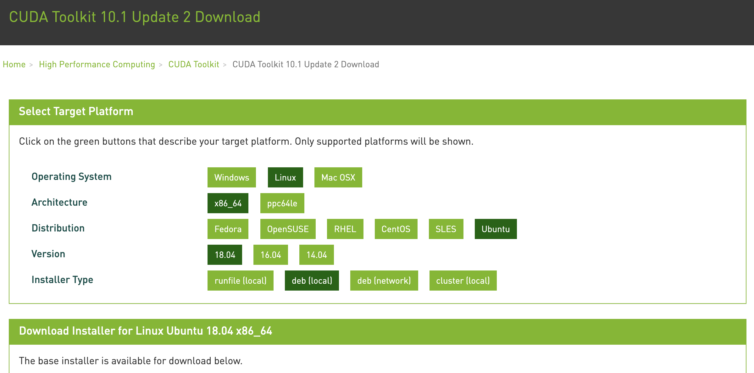 Find the CUDA 10.1 download address.