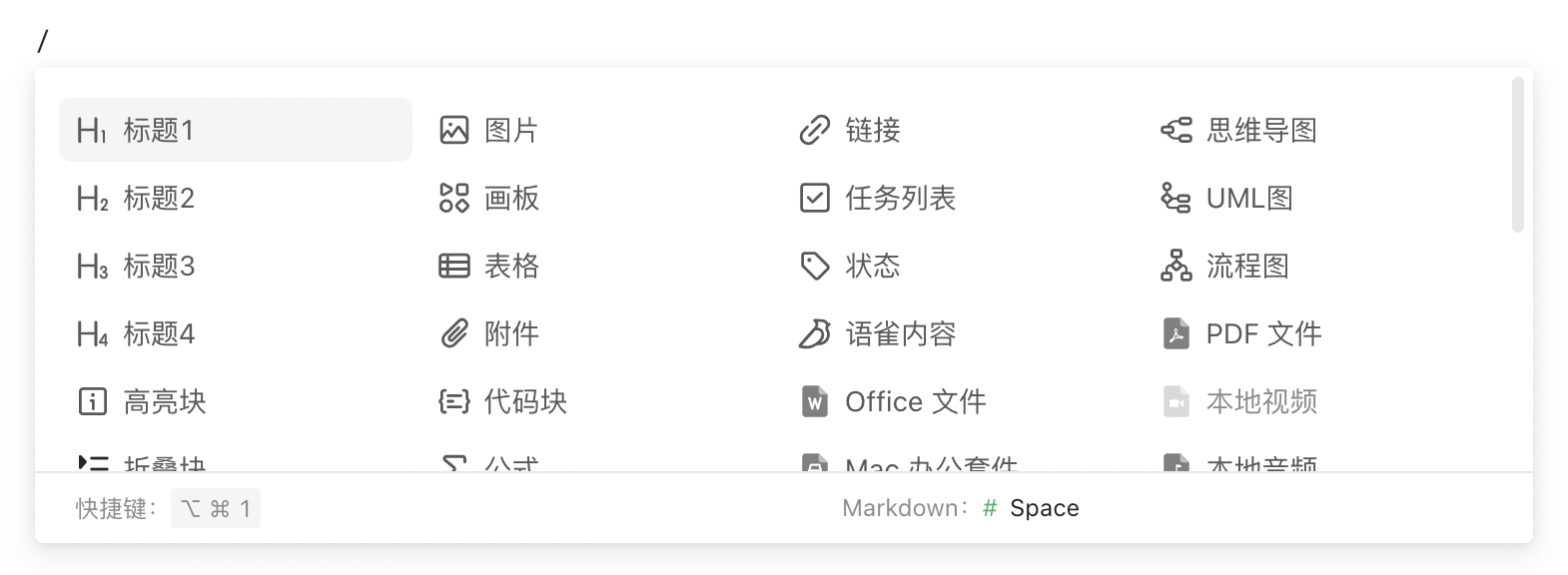 斜杠面板,通过/和cmd/唤起