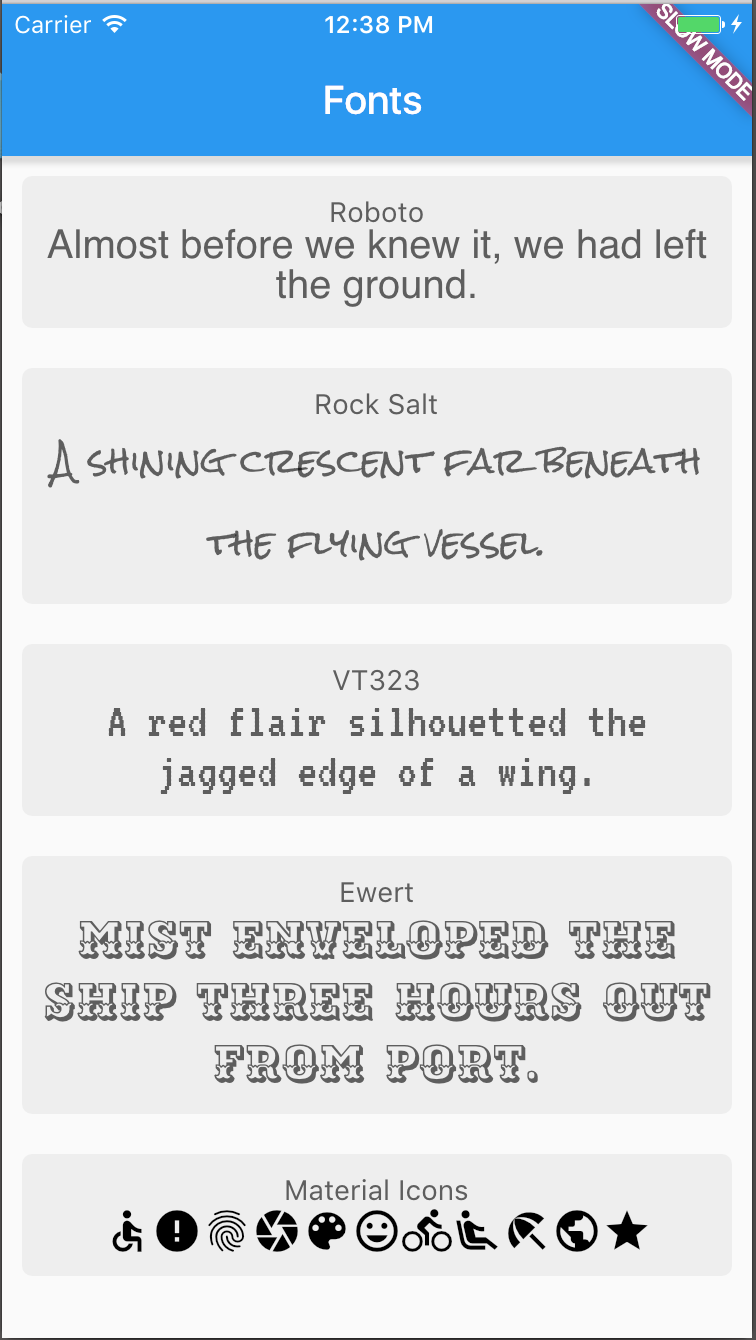 Display of the fonts on ios.