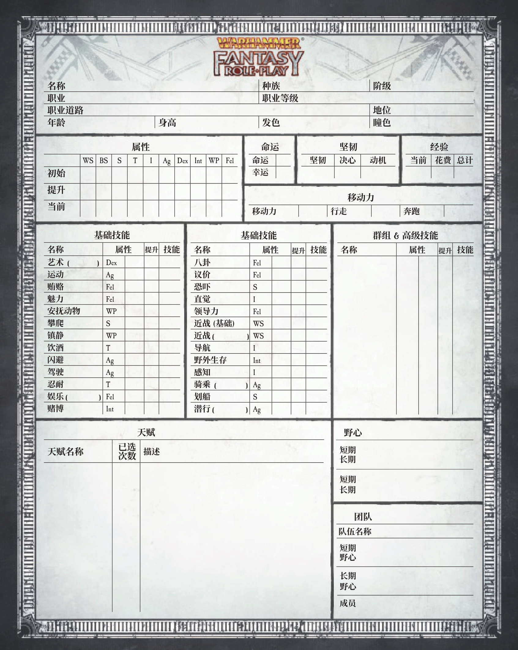 角色卡 Character Sheet - 图1
